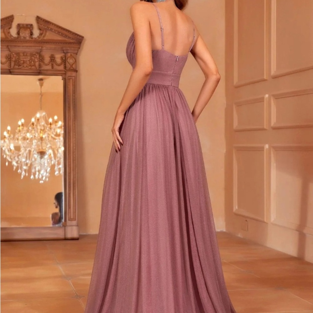 Solid A Line Cami Dress Elegant Mauve Evening Gown size PTP 20 length 49 - Picture 5 of 5